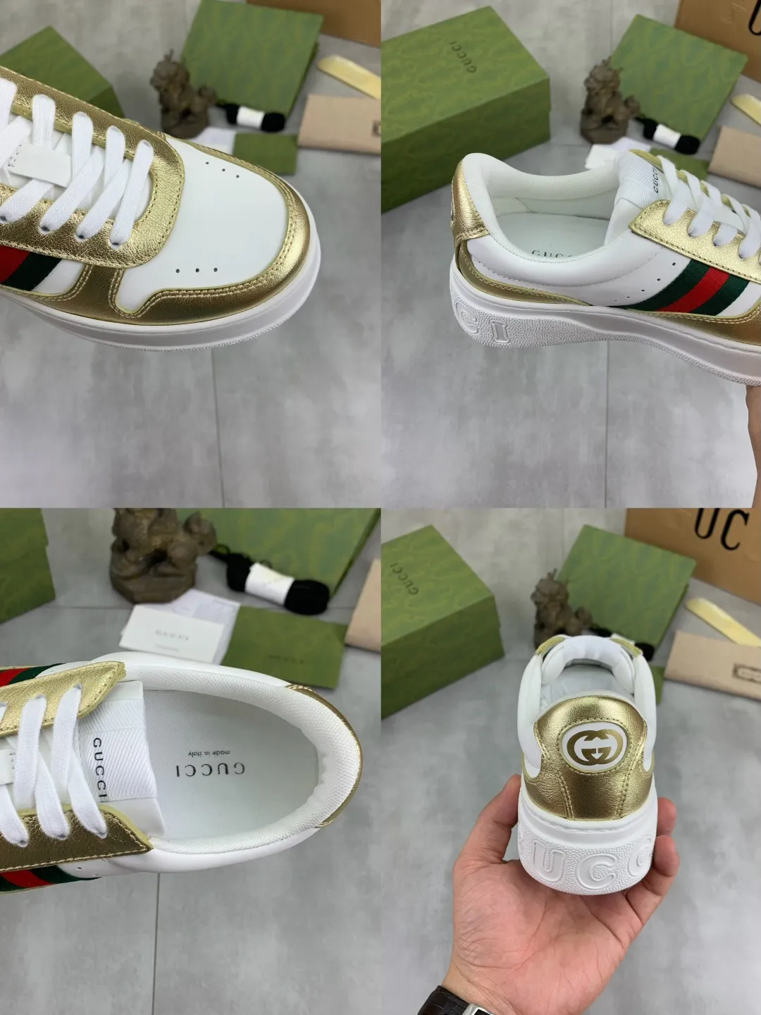 Men's shoes 💰P600 new GUCCI high version 🆕New series, 👫couple biscuit shoes, thick-soled sneakers, these are really comfortable, super light, comfortable and versatile, 👍a must-have item, this item is full of fun retro flavor. G’s new series continues to seek inspiration from daily life in other eras and incorporates the essence of current design to create refreshing designs. This sneaker is made of GG printed canvas and decorated with the classic double G monogram pattern, highlighting the profound connotation of the brand logo. GG printed embossed leather, glossy leather details, 5cm taller, instantly enhances your aura when worn! (With a complete set of packaging bags) Airplane box Size: 35-45